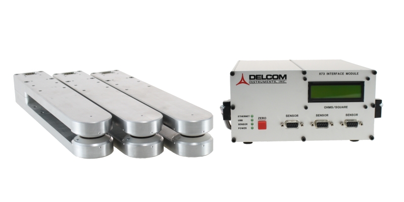 Non-contact eddy current instrument with multiple sensor possitions for real time, inline, and in situ measurement of the sheet conductance or Ohms/sq of thin films or other thin, conductive materials.